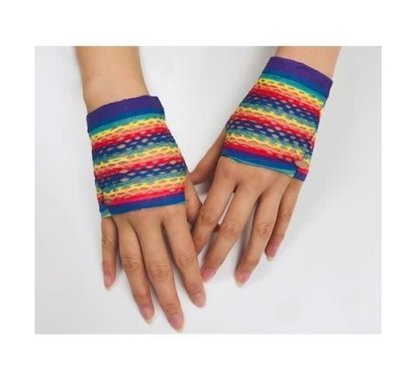 FISHNET RAINBOW FINGERLESS HALF GLOVES