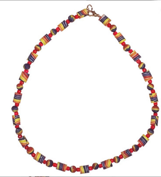 RAINBOW RAINBOW BEAD W/ RED BEAD NECKLACE