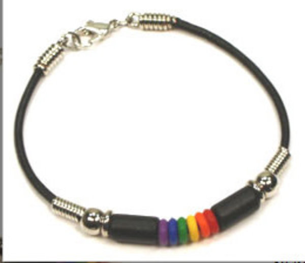 RAINBOW RAINBOW W/ BLACK BEAD SILICONE BRACELET