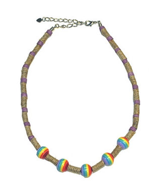 RAINBOW RAINBOW BEAD GLASS W/ PURPLE NECKLACE