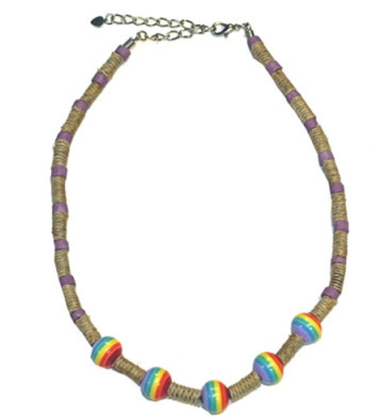 RAINBOW RAINBOW BEAD GLASS W/ PURPLE NECKLACE