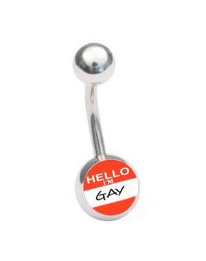  BODY JEWELRY-BELLY RING "HELLO I'M GAY"