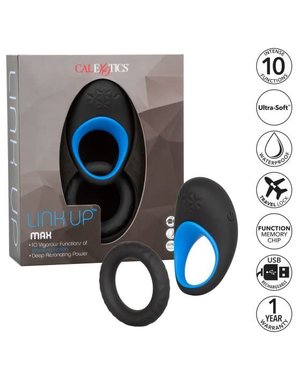 CalExotics Link Up Max Silicone Cockring And Support Ring USB Rechargeable Black/Blue