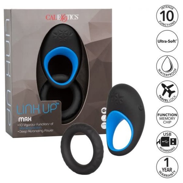 CalExotics Link Up Max Silicone Cockring And Support Ring USB Rechargeable Black/Blue