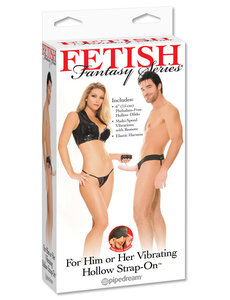 PIPEDREAM PRODUCTS FETISH FANTASY VIBRATING HOLLOW STRAP ON 6" VANILLA