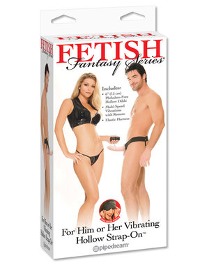 PIPEDREAM PRODUCTS FETISH FANTASY VIBRATING HOLLOW STRAP ON 6" VANILLA