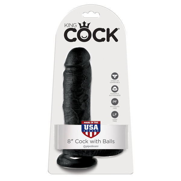 PIPEDREAM PRODUCTS KING COCK WITH BALLS 8" BLACK
