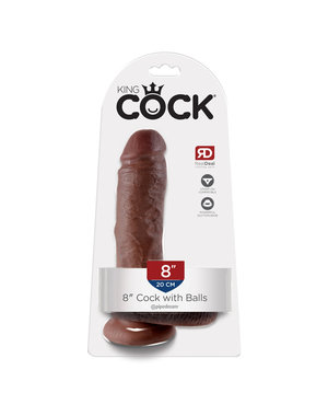PIPEDREAM PRODUCTS KING COCK WITH BALLS 8" BROWN