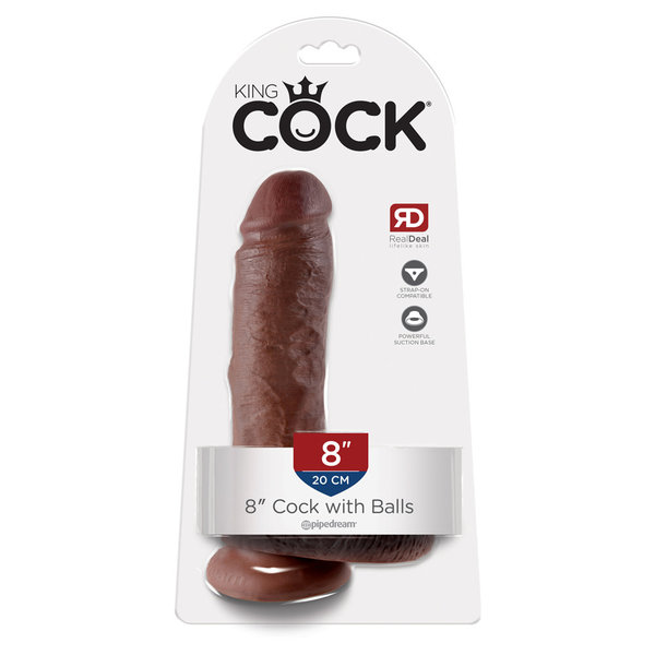 PIPEDREAM PRODUCTS KING COCK WITH BALLS 8" BROWN