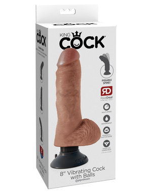PIPEDREAM PRODUCTS KING COCK VIBRATING WITH BALLS 8" TAN