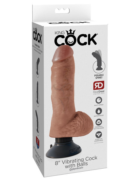 PIPEDREAM PRODUCTS KING COCK VIBRATING WITH BALLS 8" TAN