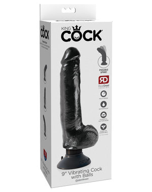 PIPEDREAM PRODUCTS KING COCK VIBRATING DILDO W/ BALLS 9"BLACK