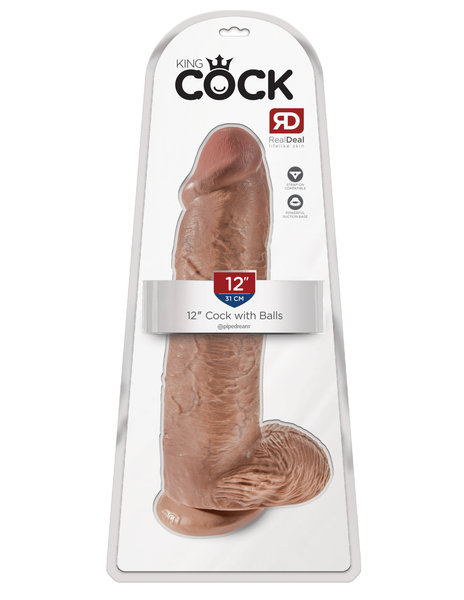 PIPEDREAM PRODUCTS KING COCK W/BALLS 12" TAN