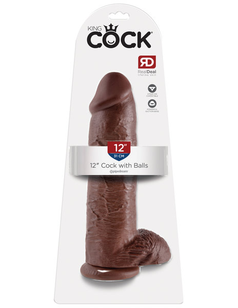 PIPEDREAM PRODUCTS KING COCK 12" COCK WITH BALLS, Brown