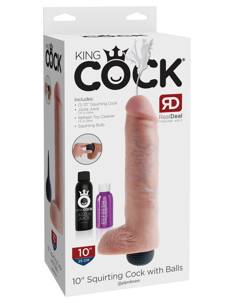 PIPEDREAM PRODUCTS KING COCK SQUIRTING WITH BALLS 10" FLESH