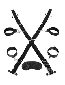 LUX FETISH LUX FETISH OVER THE DOOR CROSS WITH 4 UNIVERSAL SOFT RESTRAINT CUFFS