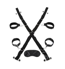 LUX FETISH LUX FETISH OVER THE DOOR CROSS WITH 4 UNIVERSAL SOFT RESTRAINT CUFFS