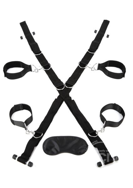 LUX FETISH LUX FETISH OVER THE DOOR CROSS WITH 4 UNIVERSAL SOFT RESTRAINT CUFFS