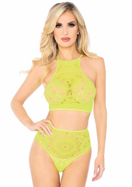 LEG AVENUE 2 PC CROCHET LACE HALTER AND PANTY