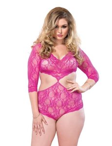 LEG AVENUE FLORAL LACE DEEP V CUT OUT TEDDY PLUS SIZE