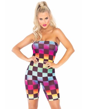 LEG AVENUE RAINBOW CHECKERBOARD STRAPLESS ROMPER