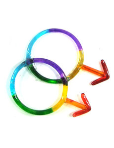  RAINBOW GLASS ORNAMENT DOUBLE MALE SYMBOLS