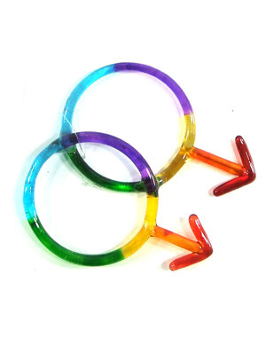  RAINBOW GLASS ORNAMENT DOUBLE MALE SYMBOLS