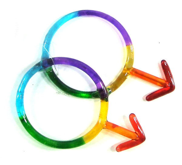 RAINBOW GLASS ORNAMENT DOUBLE MALE SYMBOLS