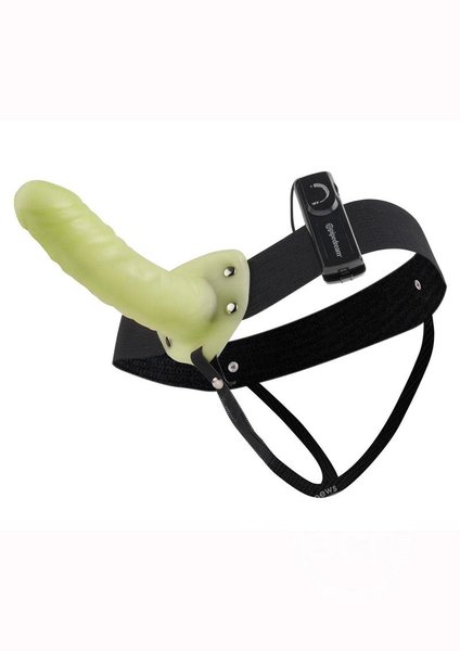 PIPEDREAM PRODUCTS FETISH FANTASY VIBRATING HOLLOW STRAP ON 6" GLOW-IN-THE-DARK