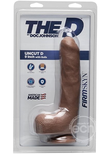 Doc Johnson THE D UNCUT D W/ BALLS FIRMSKYN 9" BROWN