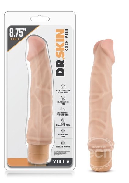 BLUSH NOVELTIES Dr. Skin Cock Vibe 6 Vibrating Dildo 8.75in - Vanilla
