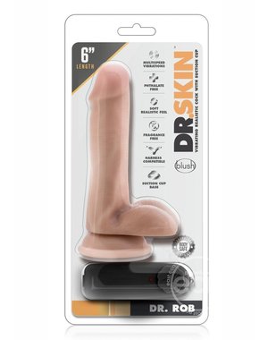 BLUSH NOVELTIES Dr Skin Dr Rob Dildo With Balls 6in Vibrating With Wired Remote - Vanilla
