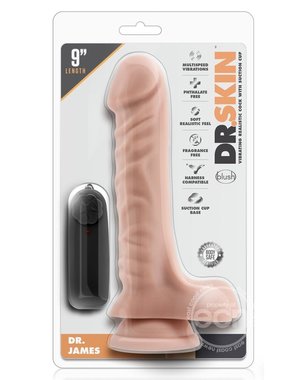 BLUSH NOVELTIES Dr. Skin Dr. James Vibrating Dildo with Balls and Remote Control 9in - Vanilla