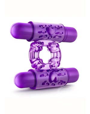 BLUSH NOVELTIES Play With Me Double Play Dual Vibrating Cock Ring - Purple