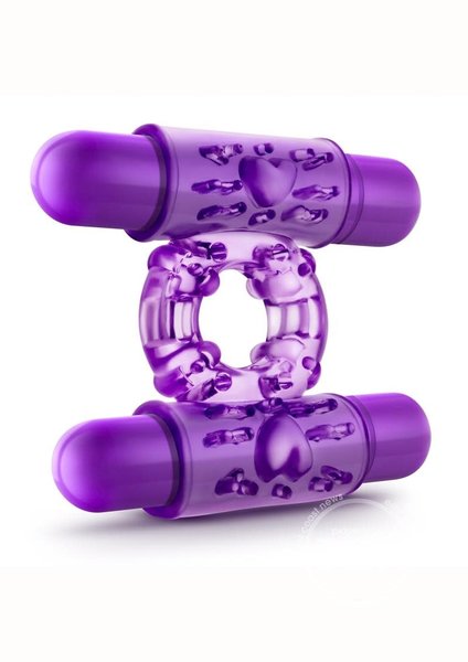 BLUSH NOVELTIES Play With Me Double Play Dual Vibrating Cock Ring - Purple