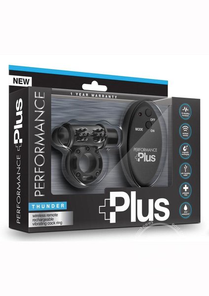 BLUSH NOVELTIES Performance Plus Thunder Cock Ring Multi Function Remote Control Black
