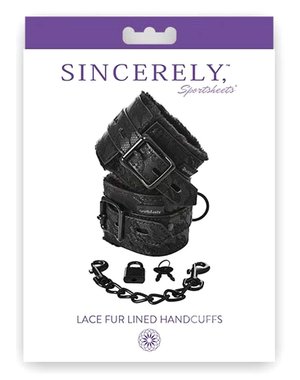 SPORTSHEETS SINCERELY LACE FUR-LINED HANDCUFFS