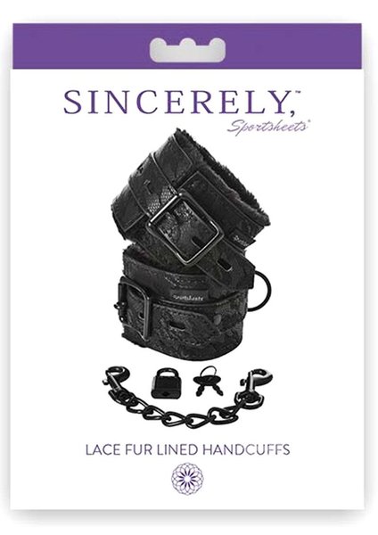 SPORTSHEETS SINCERELY LACE FUR-LINED HANDCUFFS
