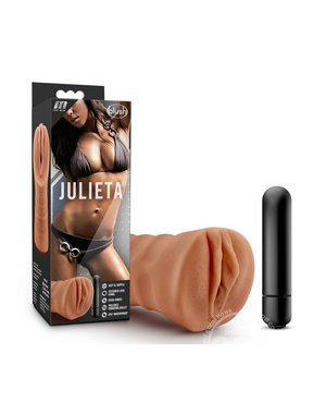 XR Brands M for Men Julieta Vibrating Masturbator with Bullet - Pussy - Caramel