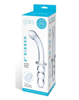 GLAS RIBBED G SPOT GLASS DILDO 8"