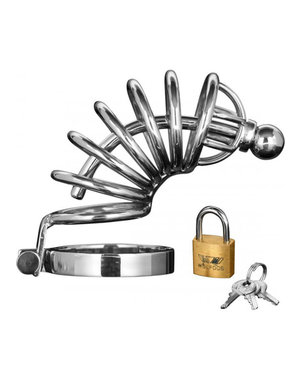 XR Brands MASTER SERIES ASYLUM 6 RING LOCKING STAINLESS STEEL CHASITY CAGE
