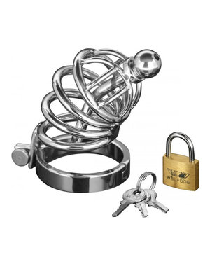 XR Brands MASTER SERIES ASYLUM 4 RING LOCKING CHASTITY CAGE STAINLESS STEEL