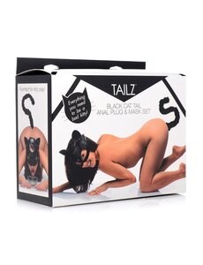 XR Brands TAILZ BLACK CAT TAIL ANAL PLUG & MASK SET