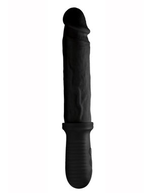 XR Brands Master Series 8x Auto Pounder Rechargeable Silicone Vibrating & Thrusting Dildo With Handle 10in - Black