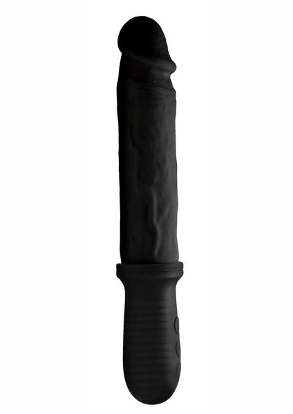 XR Brands Master Series 8x Auto Pounder Rechargeable Silicone Vibrating & Thrusting Dildo With Handle 10in - Black