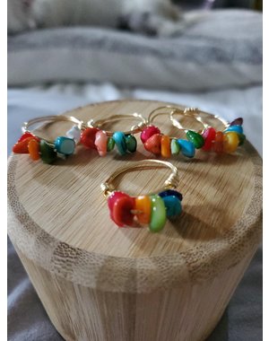  RAINBOW STONE WIRE RING