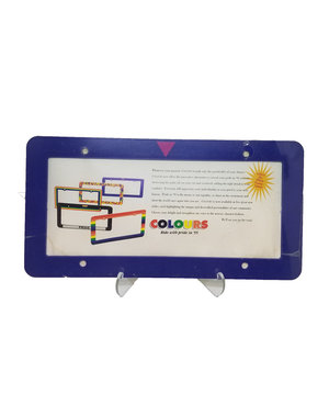  LICENSE PLATE FRAME, Blue with Pink Triangle