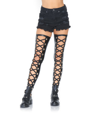 LEG AVENUE WET LOOK FOOTLESS LACE UP W/ OVERSIZED GROMMET