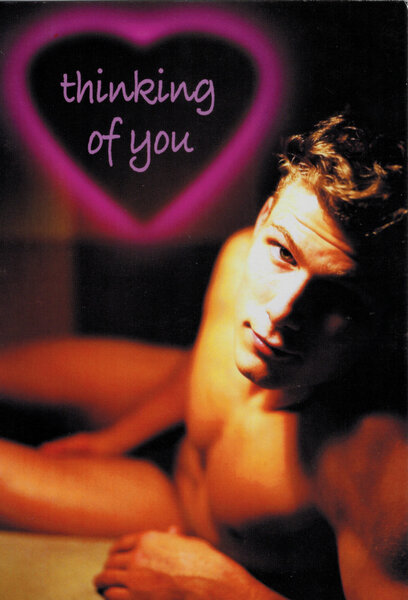 VALENTINE CARD-GUY LOOKING W/ HART HALO, THINKING OF YOU
