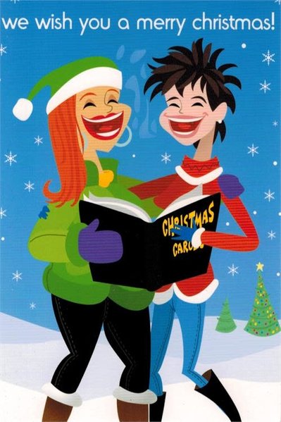 10% PRODUCTIONS X-MAS CARD 2 WOMEN SINGING, WE WISH YOU A MERRY CHRISTMAS!